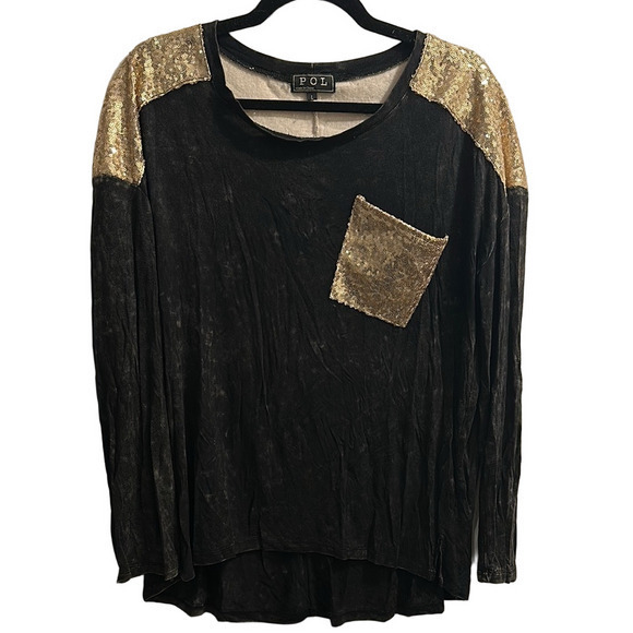 POL Tops - POL Black and Gold Sequin Long Sleeve Blouse